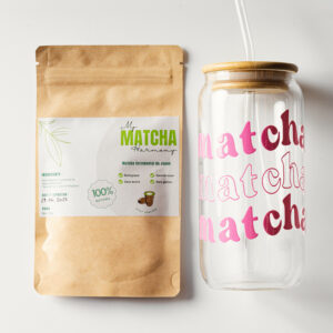 Combo matcha et verre rose